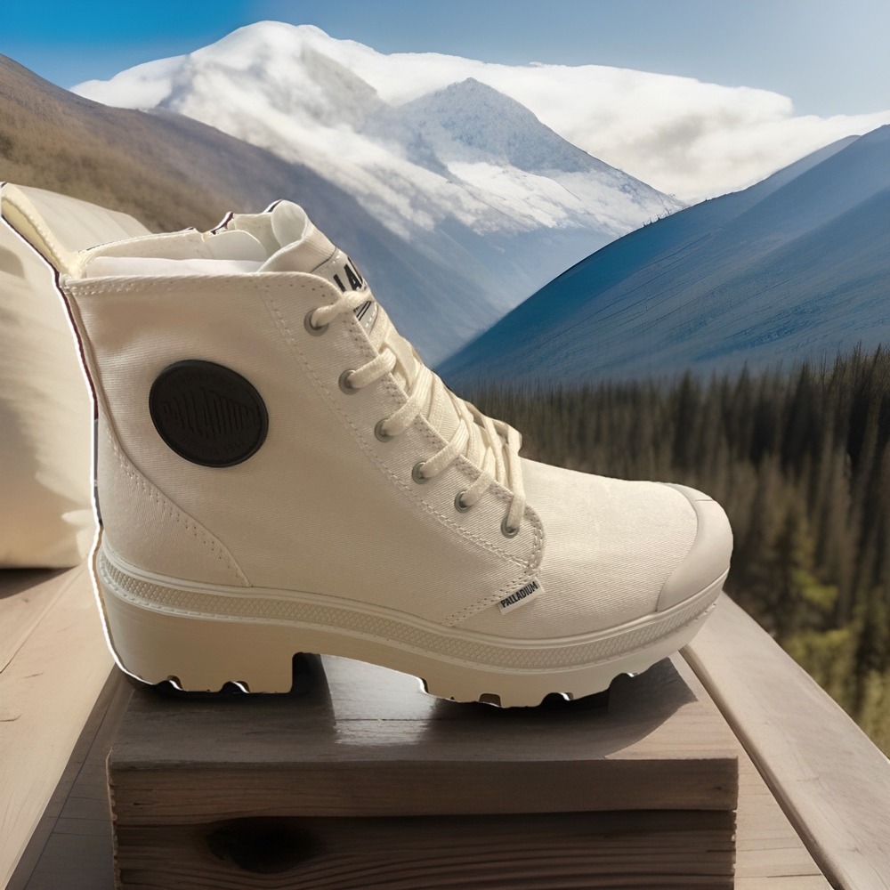 Palladium Pallabase Twill Boots Women's 9 Star White Lace Up New In Box NIB